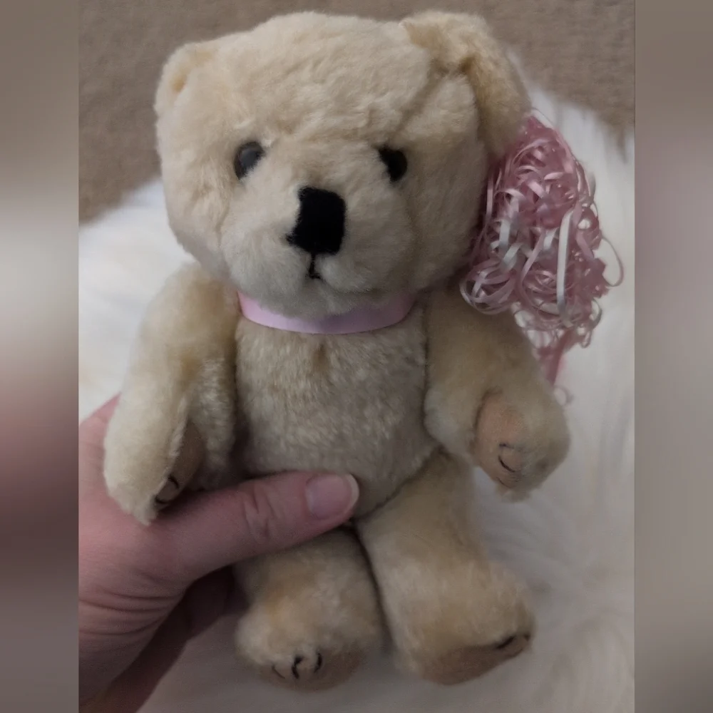 Vintage Retired Boyds Jointed Model Teddy Bear with Pink Ribbon Bow